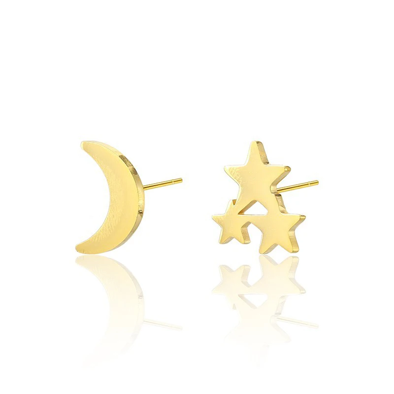 Женские серьги гвоздики RIR из нержавеющей стали с полумесяцем и звездой небесные
