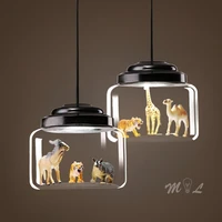 nordic cartoon pendant lights led lighting cute animal hanging lamps for children room light glass lamp bedroom home decor gift