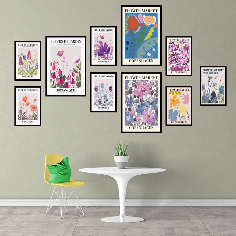 

Flower Market Copenhagen Colorful Botanical Art Print Spring Flowers Print, Floral Wildflowers Print Canvas for Home Decor