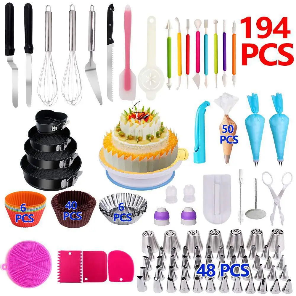 

Baking Tools Cake Turntable Set 367pcs Russian Nozzle Scraper Coupler TPU Pastry Bag Cake Mold with Buckle Silicone Mold Spatula