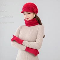 women hat scarf gloves 3 pieces set thick warm knitted scarves beanies glove sets 2021 new russian winter accessories