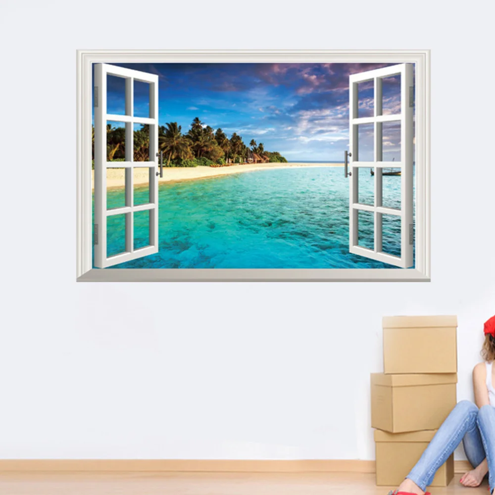 

3D Fake Window Sea Wallpaper Wall Decals Removable Background Wall Poster
