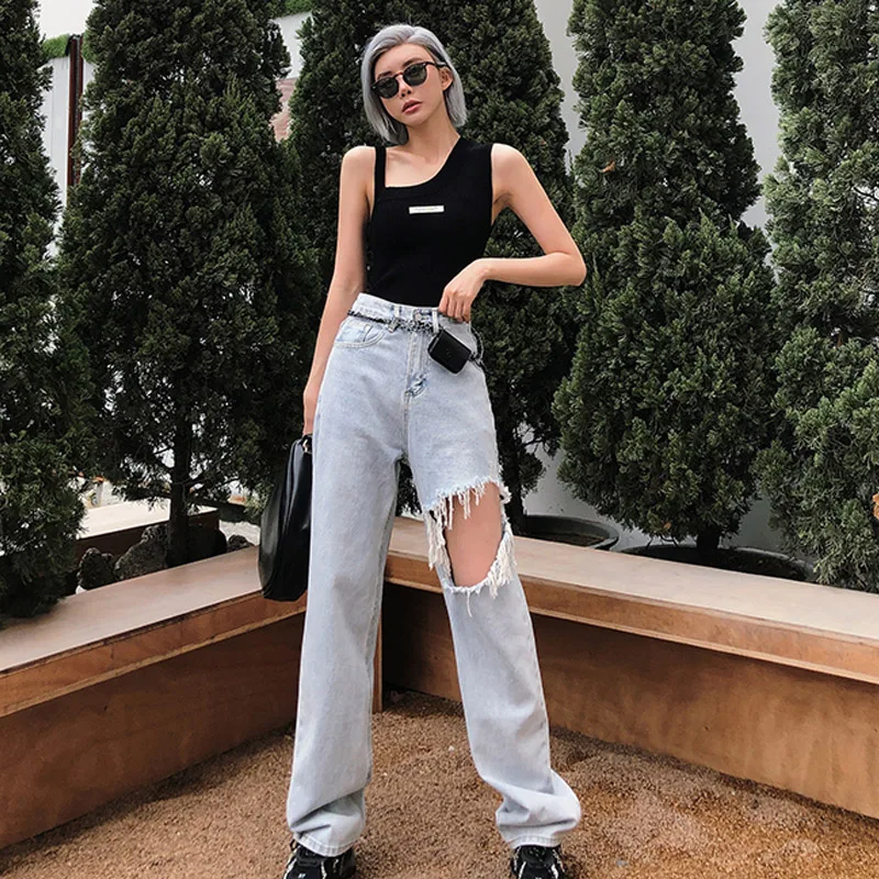 

Baggy Jeans Wide Leg Ripped Jeans For Women Fashion Loose High Streetwear Women High Waist Pants Hole Boyfriend Trousers New