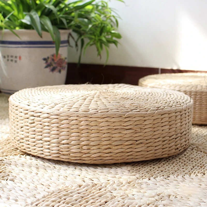 

Hand Woven Round Sitting Cushion Japanese Tatami Floor Natural Cattail Mat Room Floor Straw Padded Multifunction for Outdoor