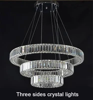 crystal lustres led chandelier lighting villa living room long crystal ring diamond three sides hotel industrial led lamp