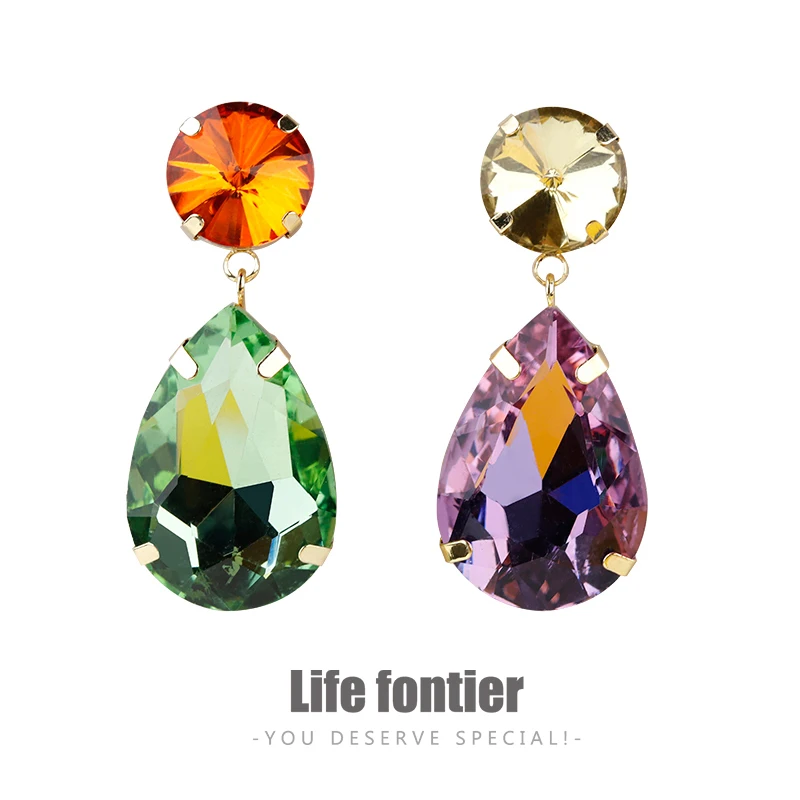 

Lifefontier Cute Crystal Water Drop Earrings for Women Mixing Color Oval Earring Claw Inlay Party Club Jewelry
