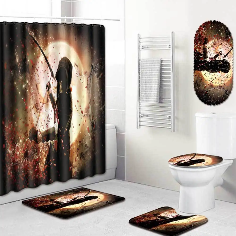 

Shower Curtain Bathroom PVC Mat Five-Piece Bathroom Toilet Carpet Shower Room Mat Mat Pattern bathroom mat set