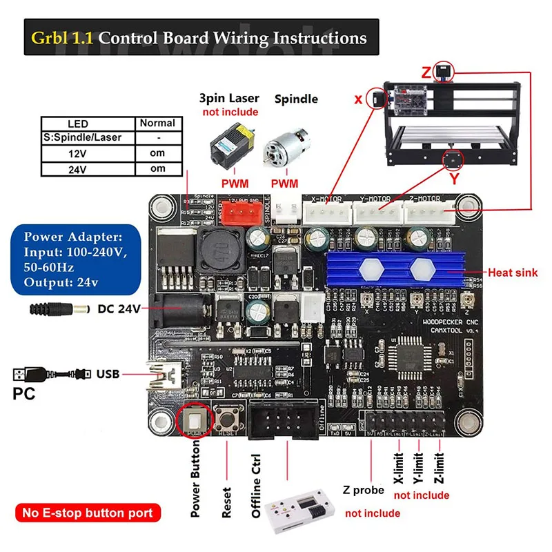 

Upgraded 3 Axis Offline Controller Board GRBL USB Port CNC Engraving Machine Control Board For 2417,1610,2418,3018 Machine 1.1