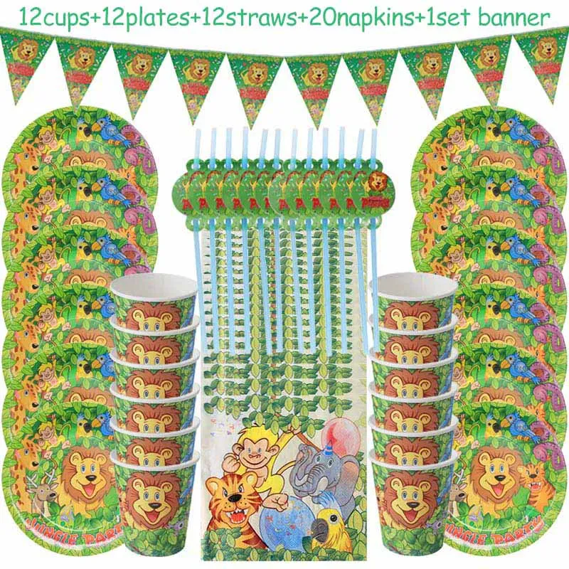 57 шт./компл. джунгли вечерние украшения набор одноразовой посуды животных