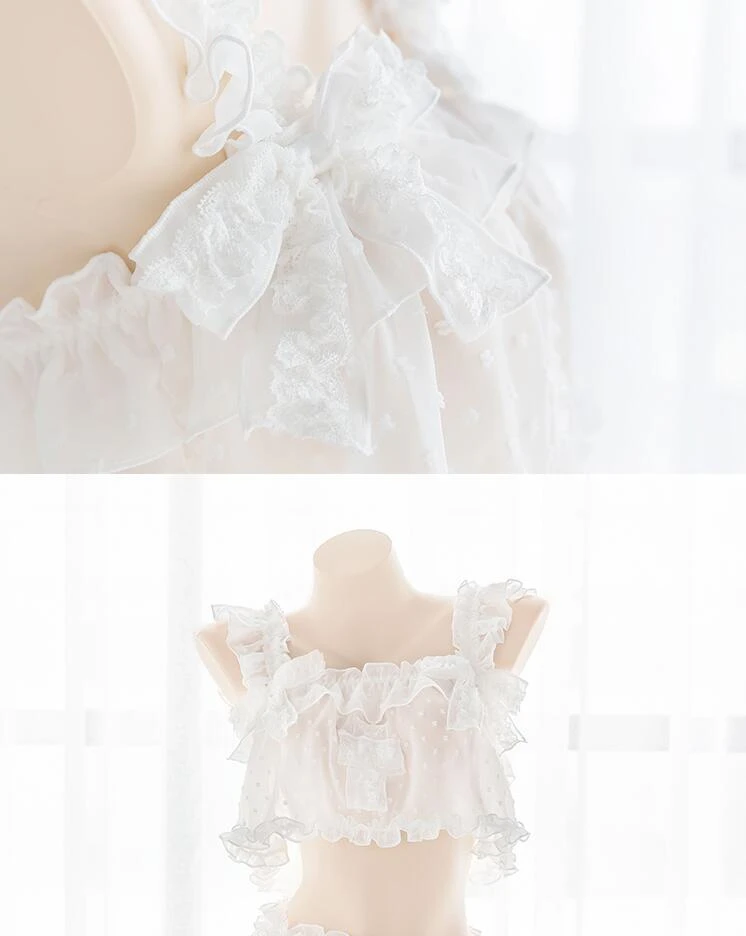 

Pure White Cross Sleepwear Girls Sweet Pyjamas Suit Sexy Micro Translucent Pajamas Kawaii Camisole Skirt Underwear Cosplay