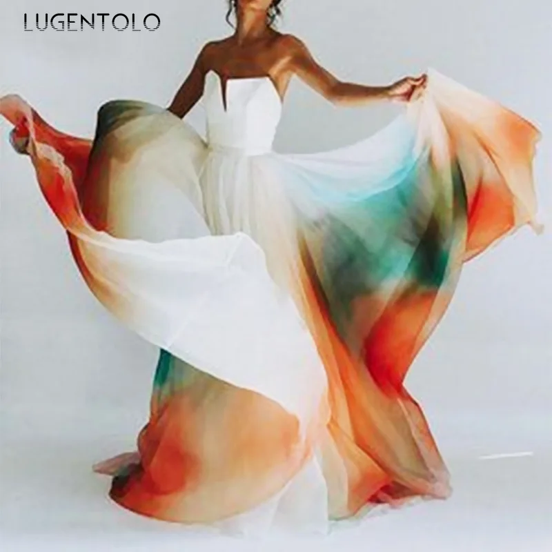 Lugentolo сексуальное платье для женщин Весна Мульти Цвет радужные платья