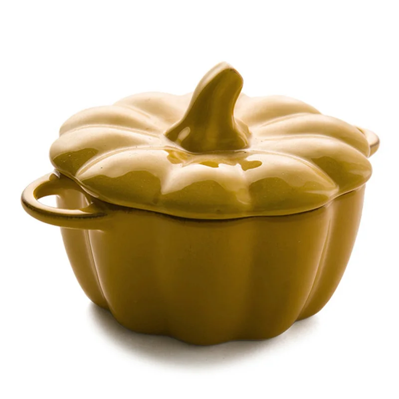 Creative tableware home ceramic bowl cute pumpkin with cover baking resistant to high temperature | Дом и сад