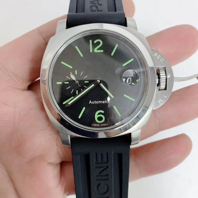 44 мм часы для мужчин автоматический механический резиновый ремешок светящийся