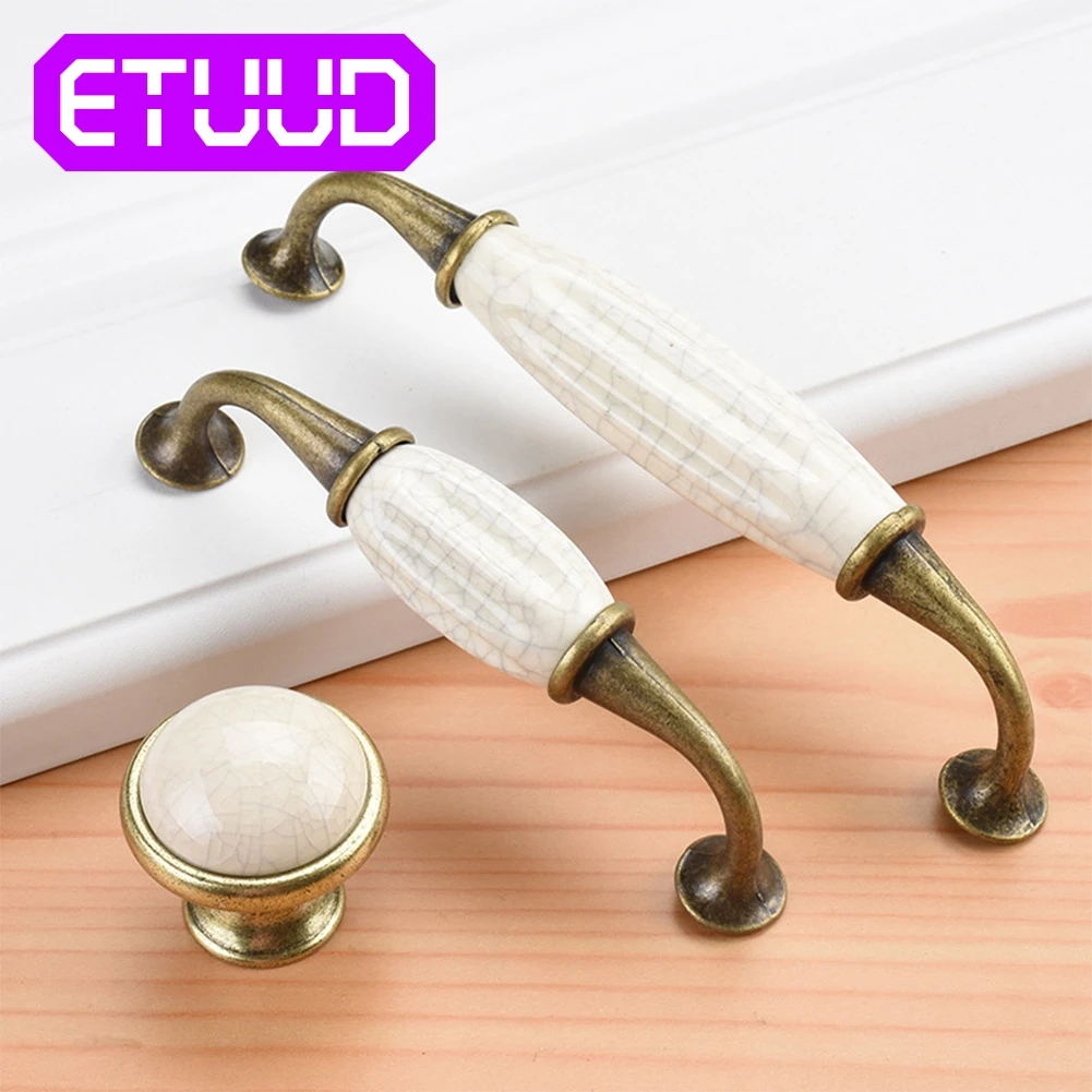 

96/128mm Zinc Alloy Long Cabinets Furniture Handles Knobs Drawers Antique Ceramic Kitchen Pull Handle Wardrobe Cupboard Knob