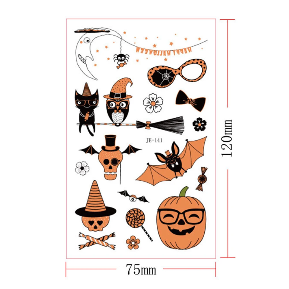 

1Pc Eco-friendly Halloween Fake Tattoo Children Cartoon Stickers Body Art Waterproof Temporary Tattoo Stickers Body Art Sticker