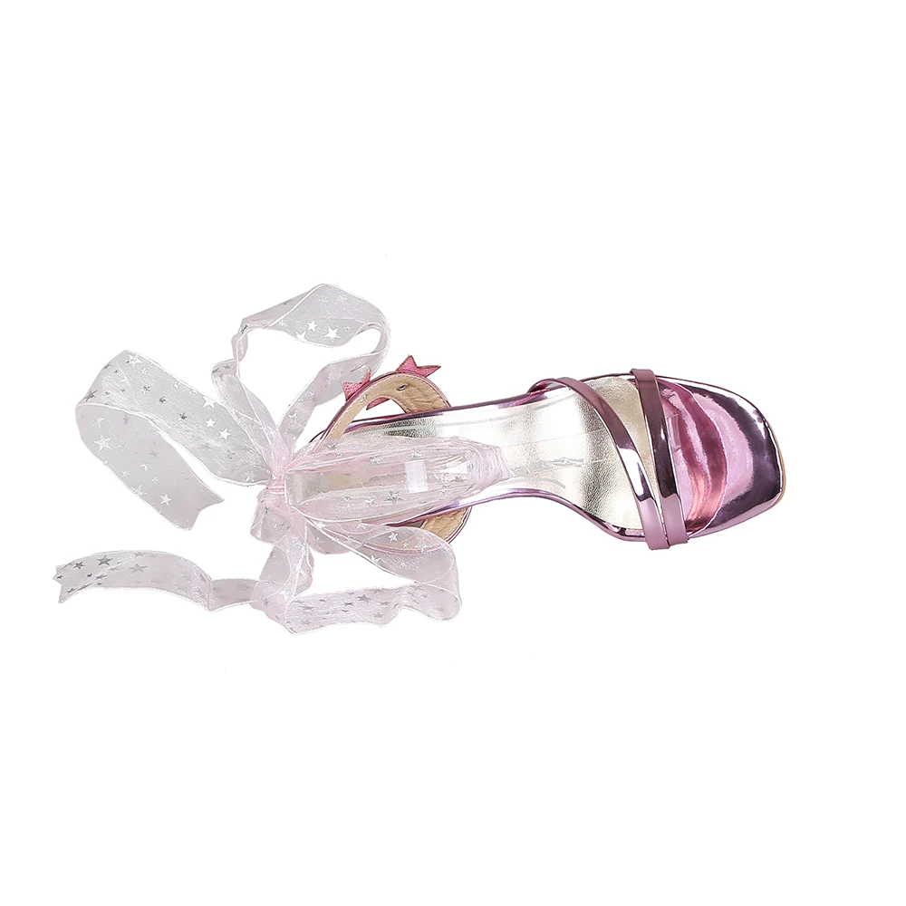 Женские босоножки на шнуровке серебристые/золотистые вечерние высоком каблуке