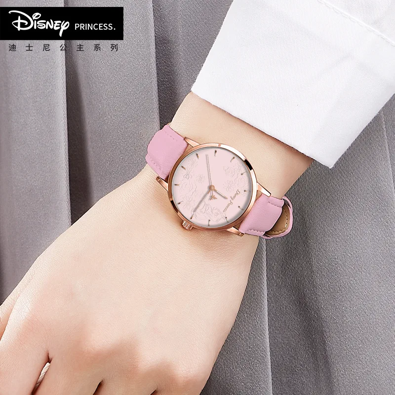 Бренд disney женские наручные часы из натуральной кожи водонепроницаемые кварцевые