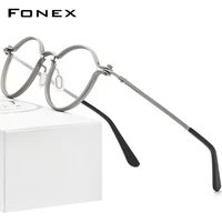 fonex alloy glasses men retro vintage round prescription eyeglasses frame 2022 new women optical korean screwless eyewear f1029