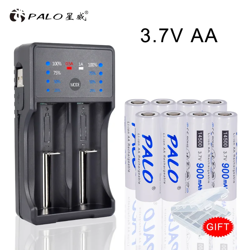 charger and 8battery PALO 3,7 V 14500 литий-ионная литиевая аккумуляторная батарея 2a batteria 900mAh с умным зарядным устройством для AA AAA 18650 14500 16350 и т. Д - Цвет: charger and 8battery