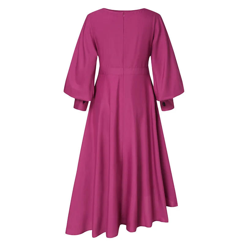 ZANZEA Women Elegant Long Lantern Sleeve Asymmetrical Dress Stylish Party Office Mid-calf Vestidos Robe Femme Autumn Sundress