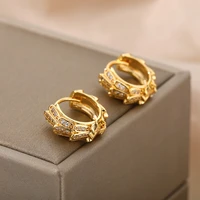 zircon leaf shape hoop earrings for women shiny rhinestone surround small hoop circle earring femme jewelry accessories