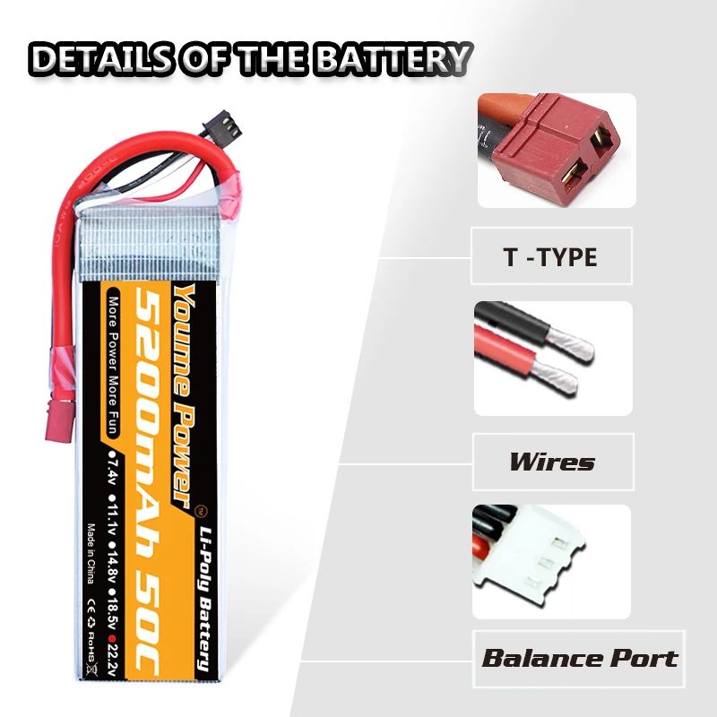 youme lipo 3s 4s 111 v 148 v 5200mah 2s 6s 74 v 222 v аккумулятор 5s 185 v 50c xt 60 t