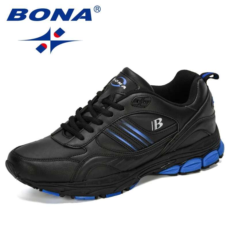 Charcoal grey R blue BONA Новые популярные кроссовки мужские кроссовки корова сплит легкие спортивные прогулочные модные кроссовки мужские удобные - Цвет: Charcoal grey R blue