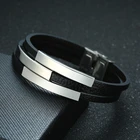 Тройной Набор Черный кожаный браслет для мужчин гравируемый браслет ювелирные изделия