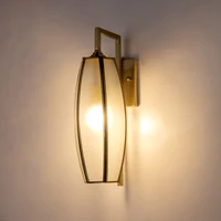 FKL Modern Copper Wall Lamp Round Marble Texture Translucent Lampshade Living room Background Corridor Bedroom Bedside Lamp
