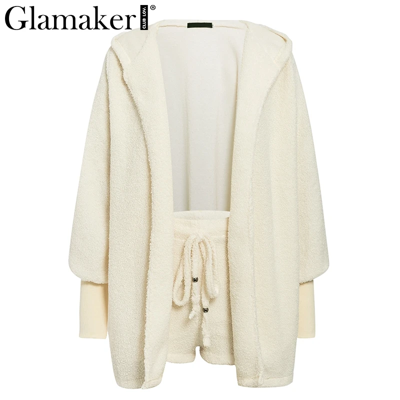 Glamaker, вязаный комплект из 2 предметов, короткий комбинезон и комбинезон, женский, осенний, мягкий, теплый, сексуальный, зимний, женский, плюс размер, Клубные Комбинезоны - Цвет: Бежевый