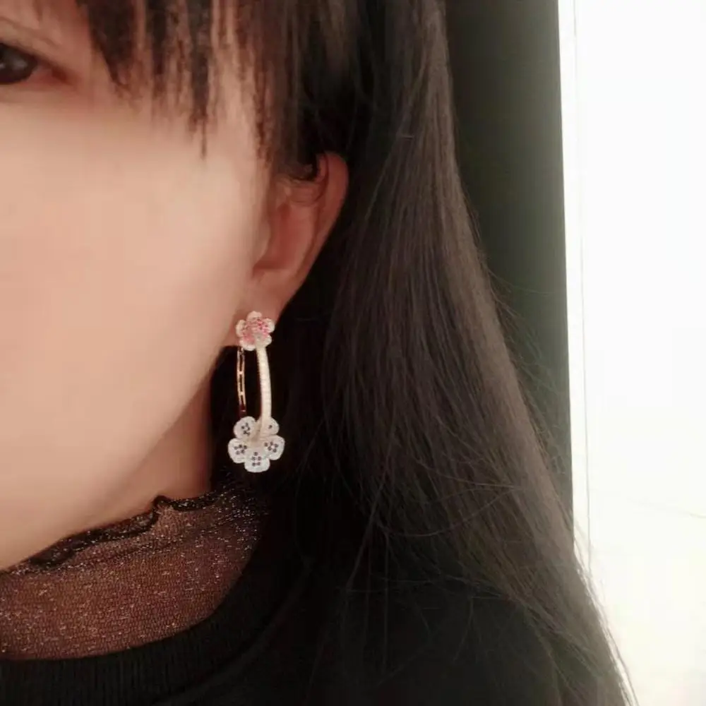 

Bilincolor trendy cubic zircon flower big Hoop Earrings for women