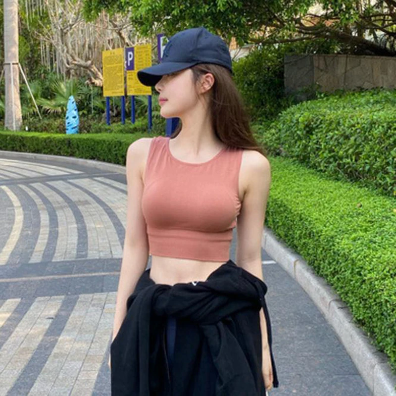 

2020 Women Tank Top Summer Casual Fitness Short Vest Sleeveless Crop Top Sport Top Solid Black White Vest Tube Top