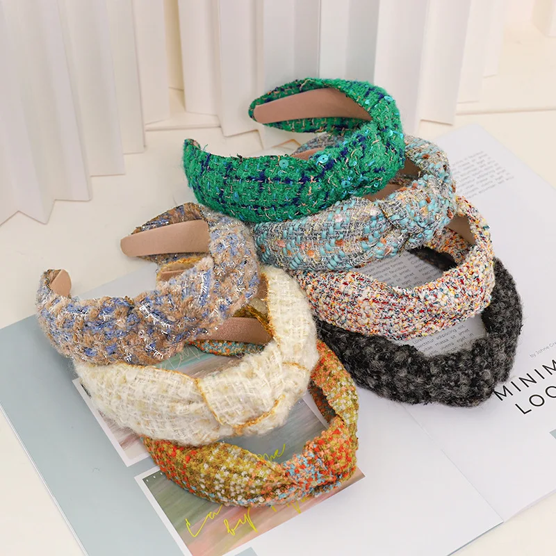 

Осенняя Новинка корейские шерстяные аксессуары для волос для женщин трикотажная широкая повязка на голову простой Средний узел нажимная п...