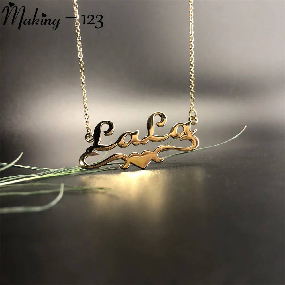 Custom Name Necklace For Women Trendy Heart Ribbon Nameplate Necklaces Stianless Steel Choker Valentine's Day Gifts Wholesale