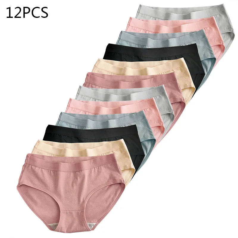 12 pieces of cotton Women's underwear student Panties low waist cute comfortable breathable antibacterial briefs high quality