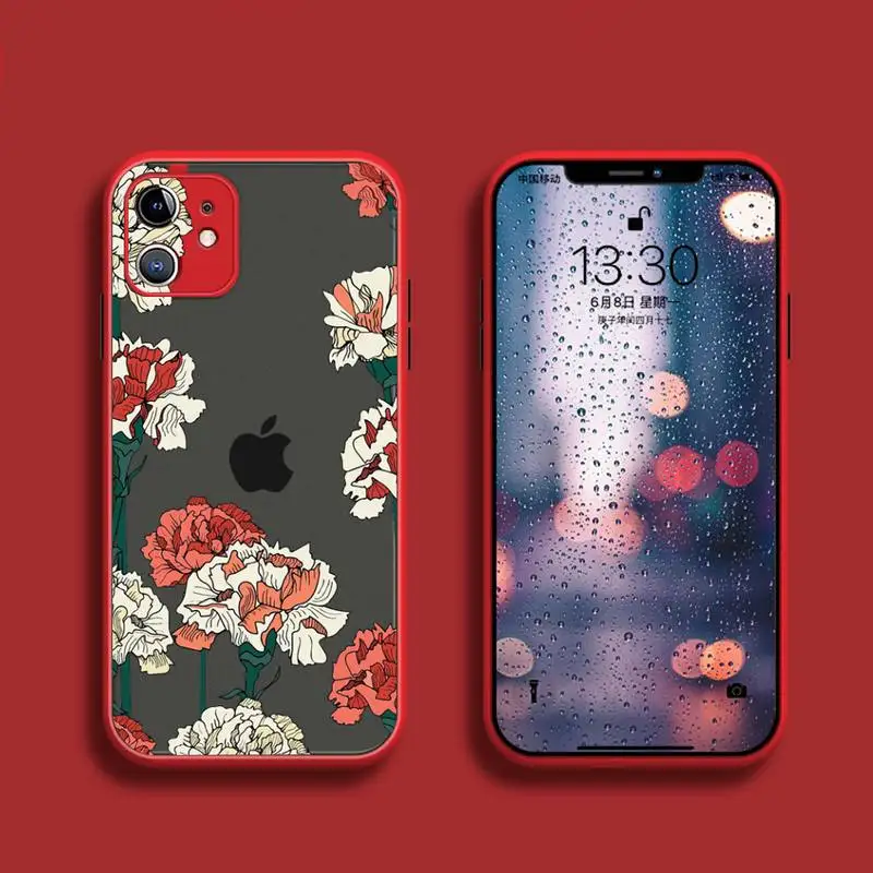 

Fashion Flower Phone Case For iPhone 12 11 Mini Pro XR XS Max 7 8 Plus X Matte transparent White Cover