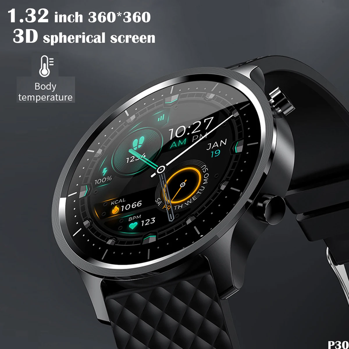 

Новинка 2021, мужские Смарт-часы P30, 3D, сферические, с сенсорным экраном, фитнес-часы для мужчин, с измерением температуры, пульсометром, Android ios