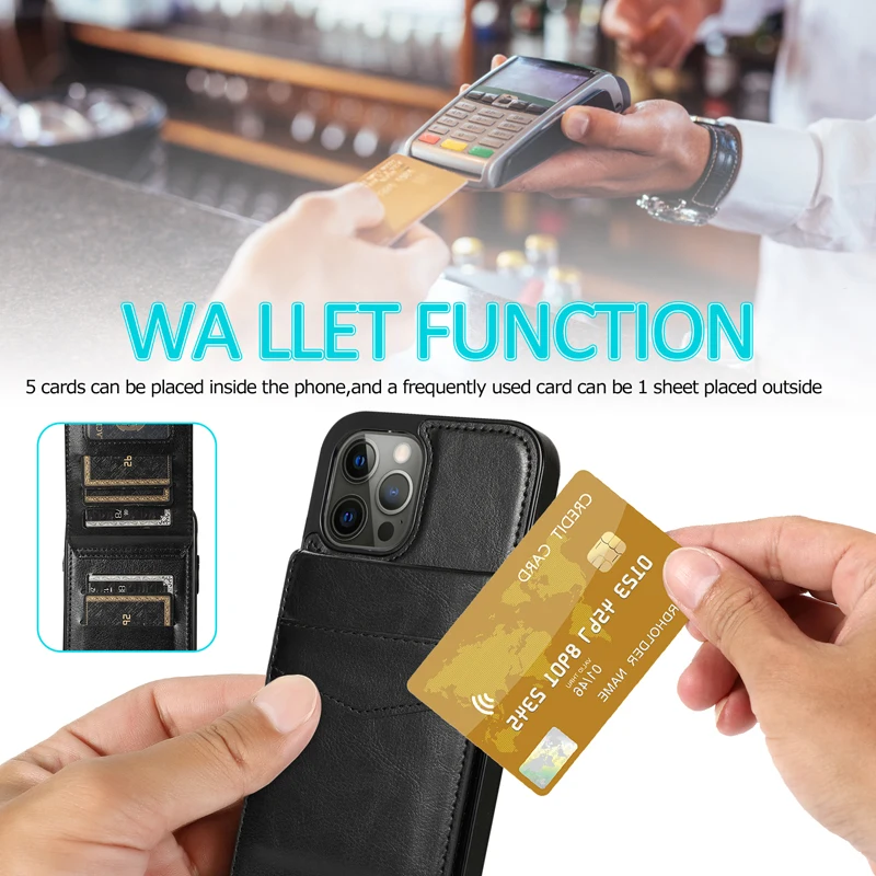 For iPhone 13 Pro Max Magnetic Leather Card Holder Protective Case 12 mini 11 X XR XS Shockproof 7 8 6 6S Plus SE 2020 Cover | Мобильные
