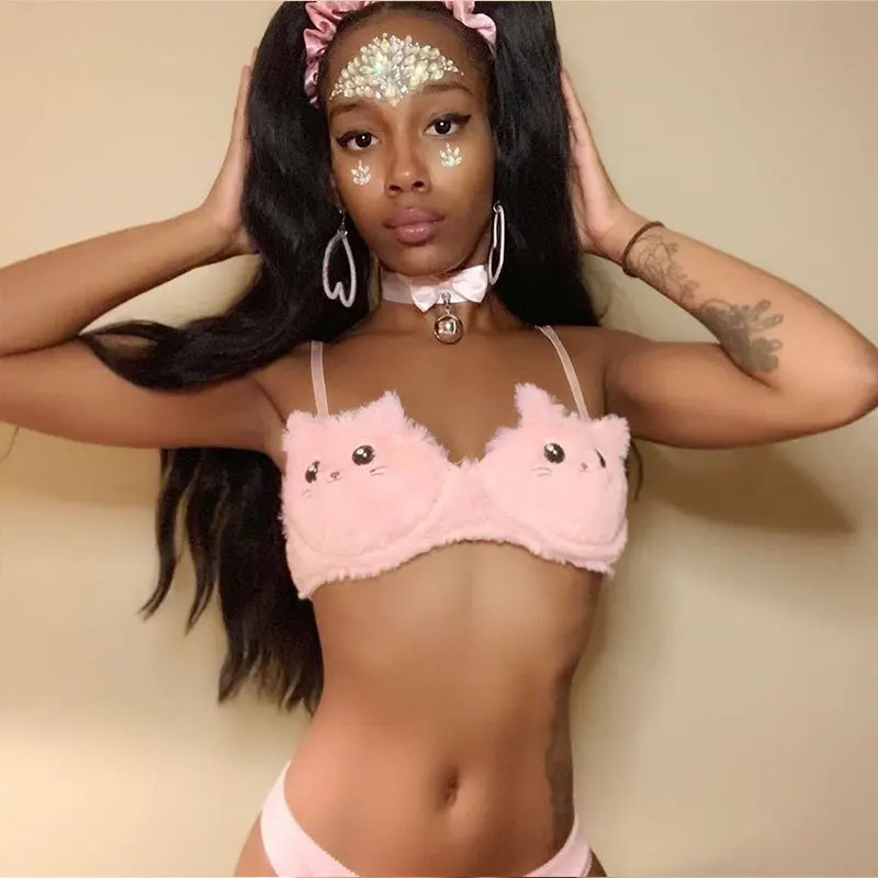 Пушистые топы без рукавов каваи Розовая Майка бюстье Нижнее белье Bralette топики