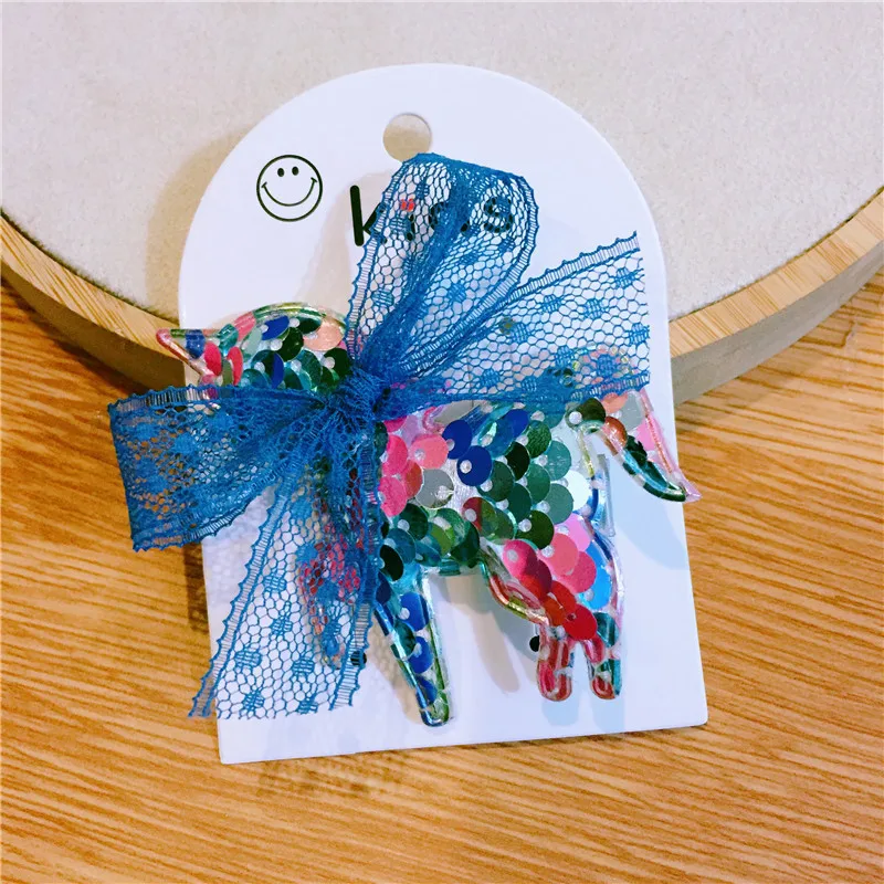 Двухцветная заколка для волос с бантом и блестками в виде единорога заколки