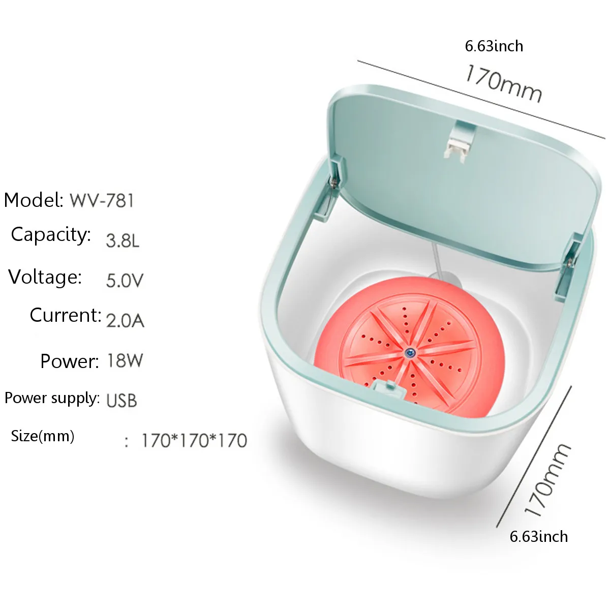 

18W 3.8L Portable Mini Ultrasonic Tturbine Table Top Automatic Clothes Washing Machine Bucket Home Travel Underwear Washer