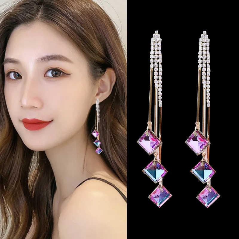 

Fashionable Elegant Earrings Earrings Crystal Stars Hanging Long Tassel Earrings Women's Earrings Wedding Jewelry Accessories