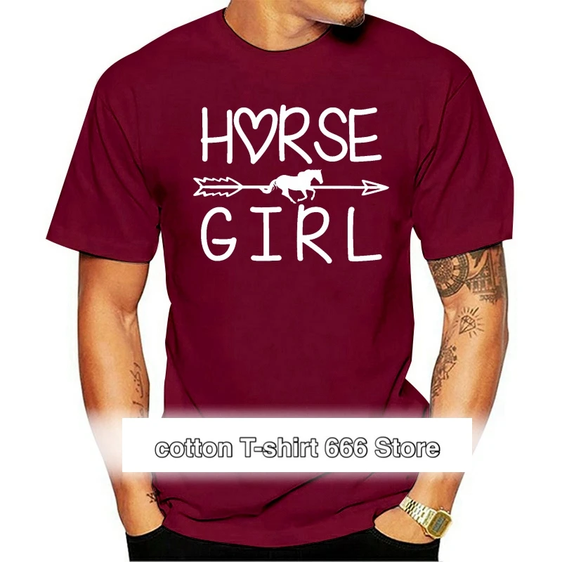 

Camisetas con estampado de caballo para niñas, camiseta informal con letras de cuello redondo estándar, camiseta de primavera