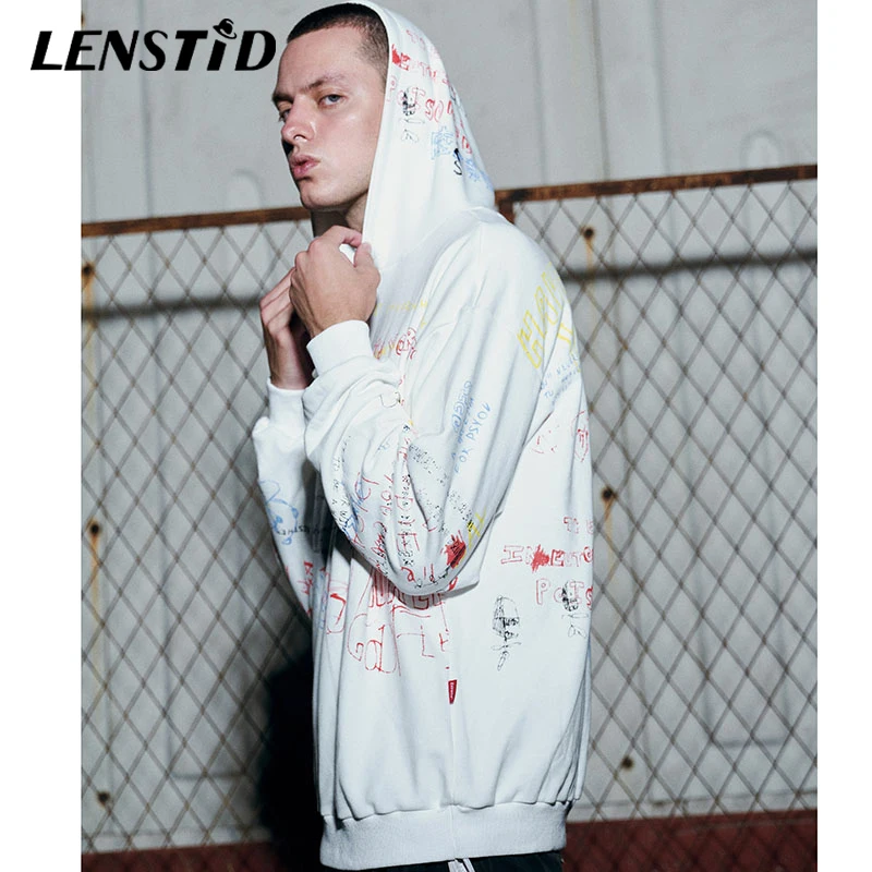 LENSTID 2020 Весна Харадзюку худи с граффити свитшоты мужские хип хоп пуловеры