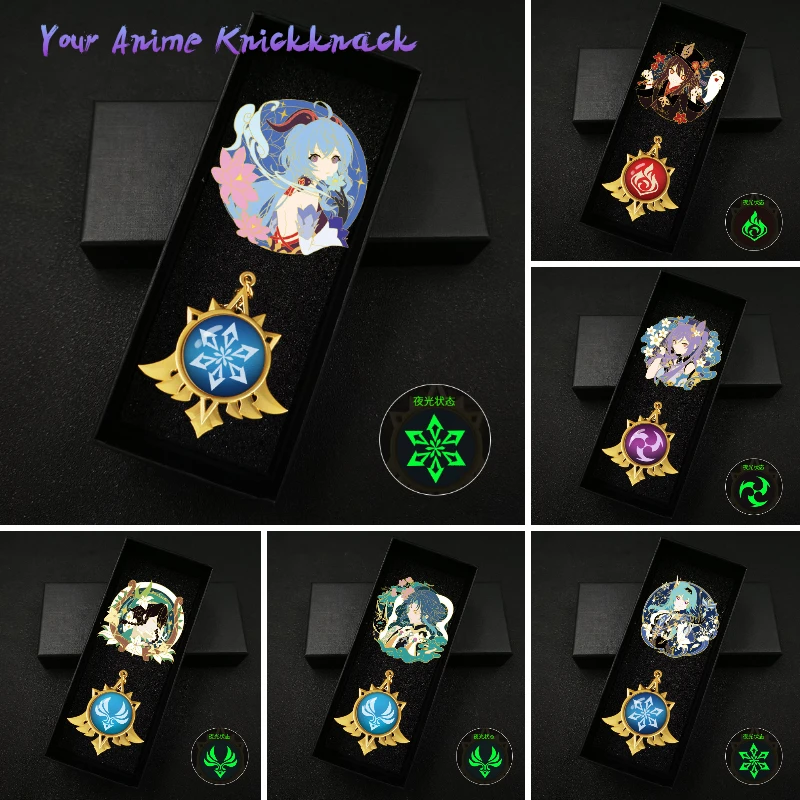 

Anime Keychain Genshin Impact Eye of Gods Pendant Accessories with Figures Venti Hutao Ganyu Medal Brooch Friends Festival Gifts