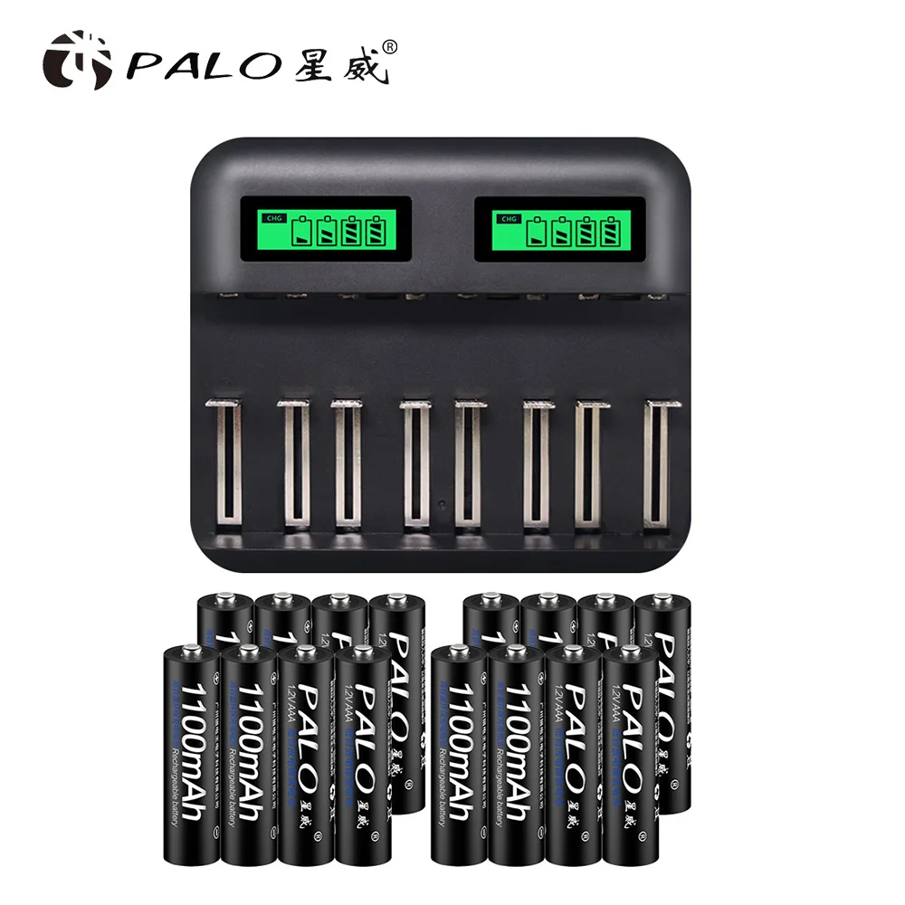 PALO, 4 шт., 8 шт., 16 шт.,, 3А, AAA, аккумуляторная батарея, 1100 мА/ч, 1,2 в, AAA, NIMH, аккумуляторная батарея, батарея 3A, батарея - Цвет: 16AAA and charger