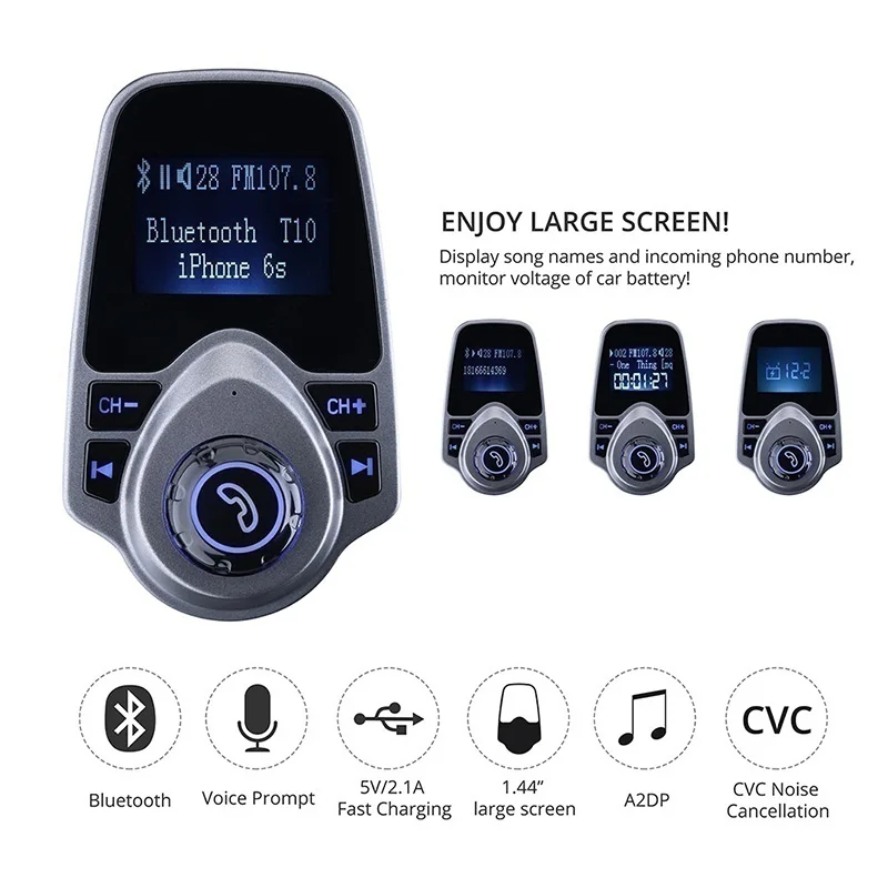 Автомобильный Bluetooth-передатчик T10 с USB-портом и зарядным устройством | Автомобили