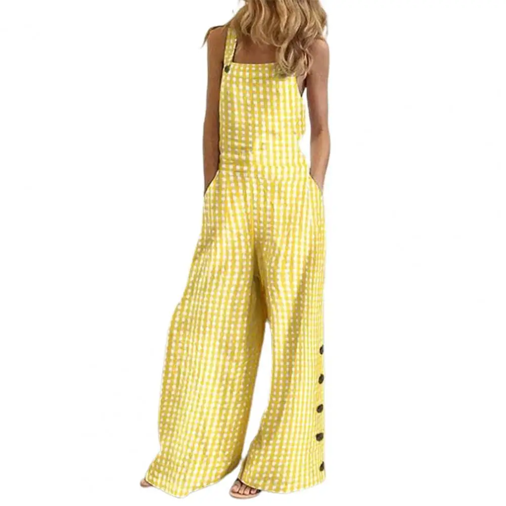 

Для женщин комбинезон широкие брюки в клетку без рукавов с карманами и свободный женский костюм с подтяжками, женские элегантные комбинезо...