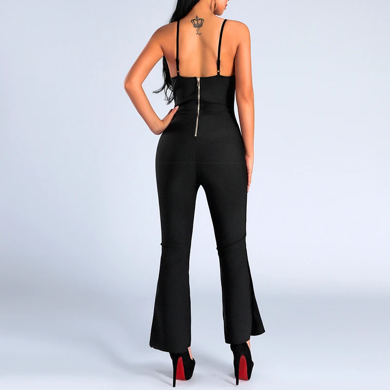 

Bqueen 2020 Vestidos New Women Fashion Sexy Strap Deep V Neck Lace Jumpsuit Sleeveless Lady Party Club Straight Long Pants