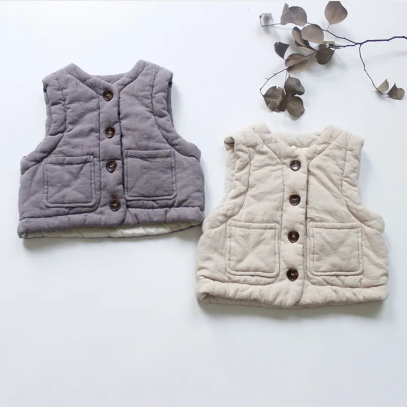 Новые осенние детские стеганые жилеты унисекс в японском стиле однотонные